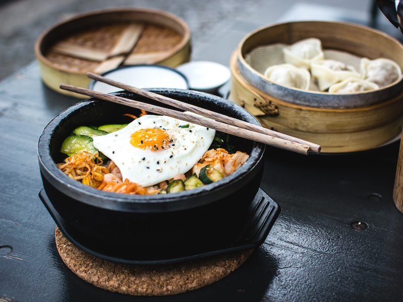 Korean bibimbap with
                            egg and vegetables