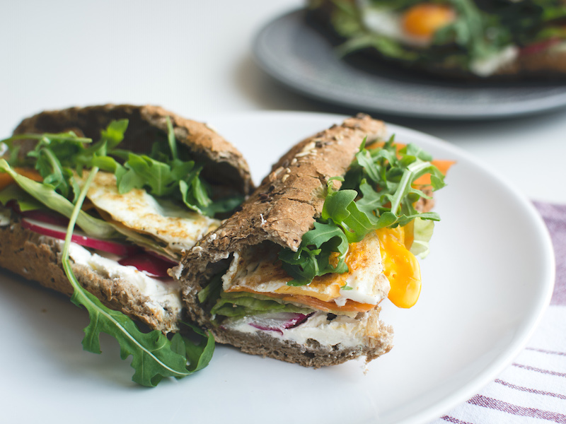 Healthy baguette
                            with egg and vegetables