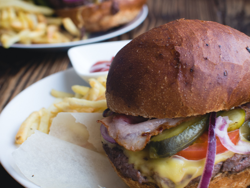 Burger with cheddar
                            and bacon